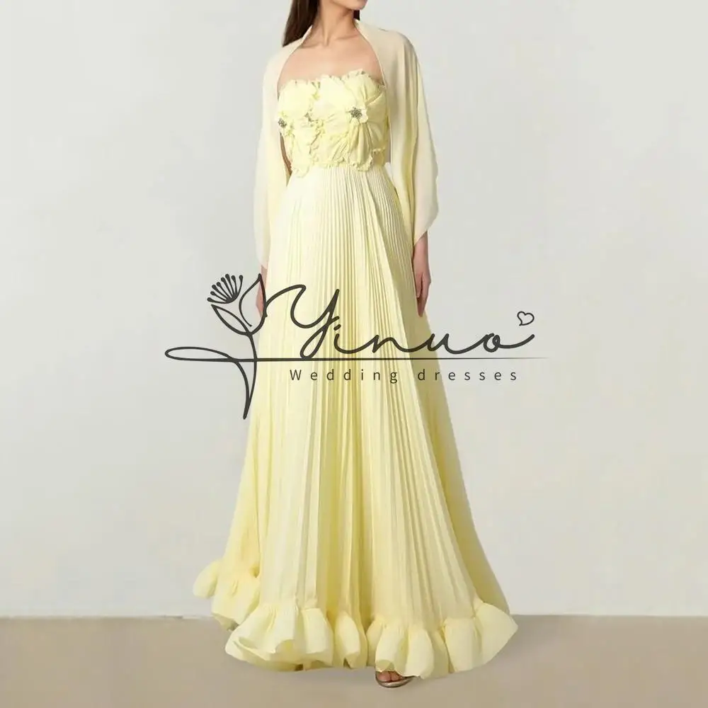 

customized A-line Evening Dresses Floor-length Strapless Sleeveless Prom Gown Fashion Crystal Flowers Stole Draped Party Gown