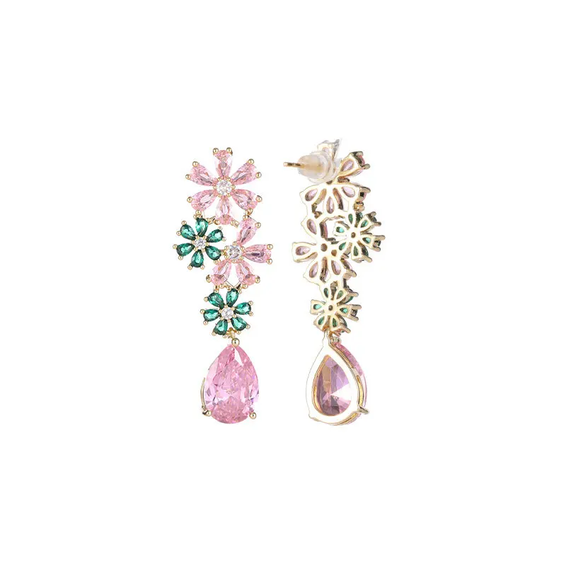 أقراط زهرة ملونة، قلادة على شكل فتاة فريدة من نوعها وجديدة، أقراط، مجموعة أقراط قطرة الماء من الزركون