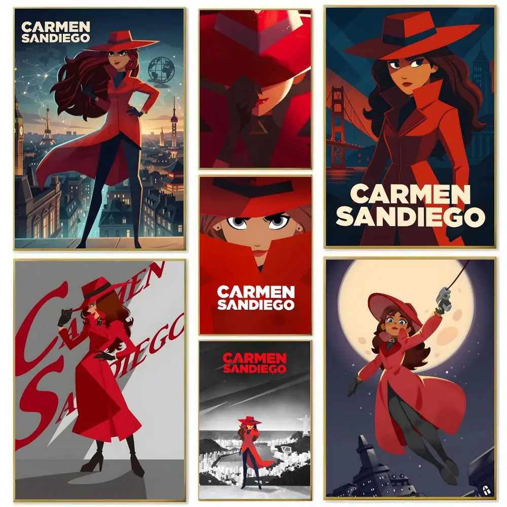 Adventure Anime C-Carmen Sandiego Poster High-definition Art Sticker Self Adhesive Waterproof Home Decoration For Living Room