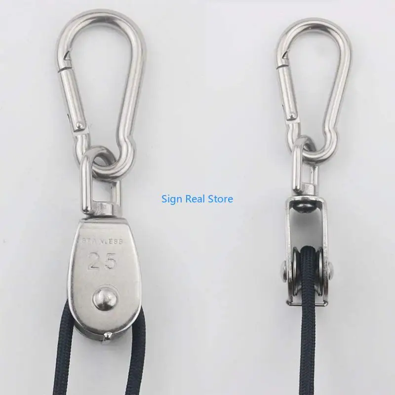 2Pcs Stainless Steel Heavy Duty Single Wheel Swivels Lifting Wire Rope Pulley Block Cranes Swivels Hook Smooth Wire Rope 41XB