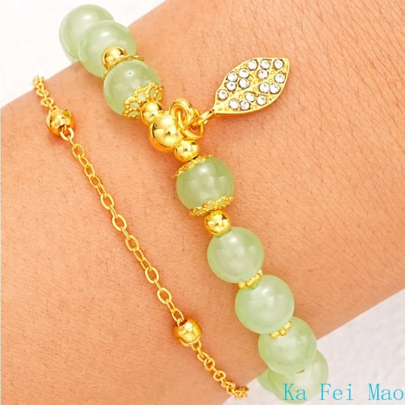 Natural Hetian Jasper Golden Branch Jade Leaves Bracelet Exquisite Sexy Young Girls Fashion Jewelry Best Selling Holiday Gift