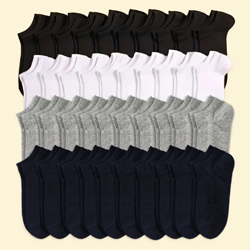 10/20/40 Pairs High Quality Fashion Solid Socks Soft Lightweight Low Cut Ankle Socks Bulk Black White Grey Men Women Boat Socks