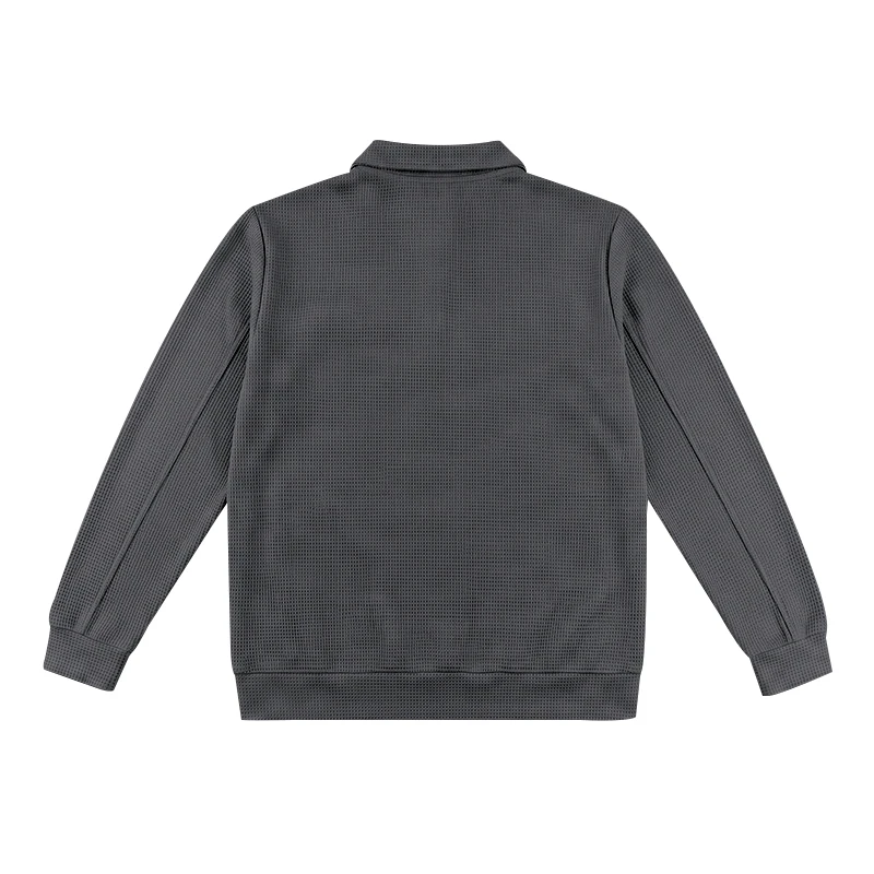 Herren Frühlings- und Herbstjacke aus Waffelstrick mit Reißverschluss, lässig, locker, leicht, mit Kragen, für den Alltag. – Detail 21