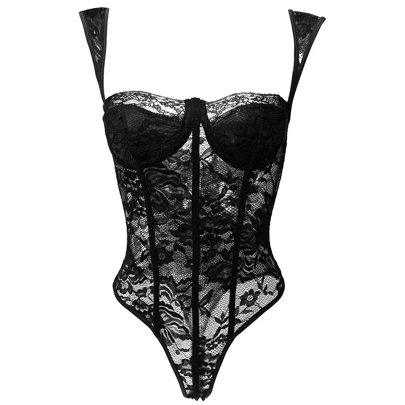 Sexy Lace Bodysuit for Women Bodies Elegant Women's Top 2025 New Summer Solid Bodycon Ribbed Bodysuits