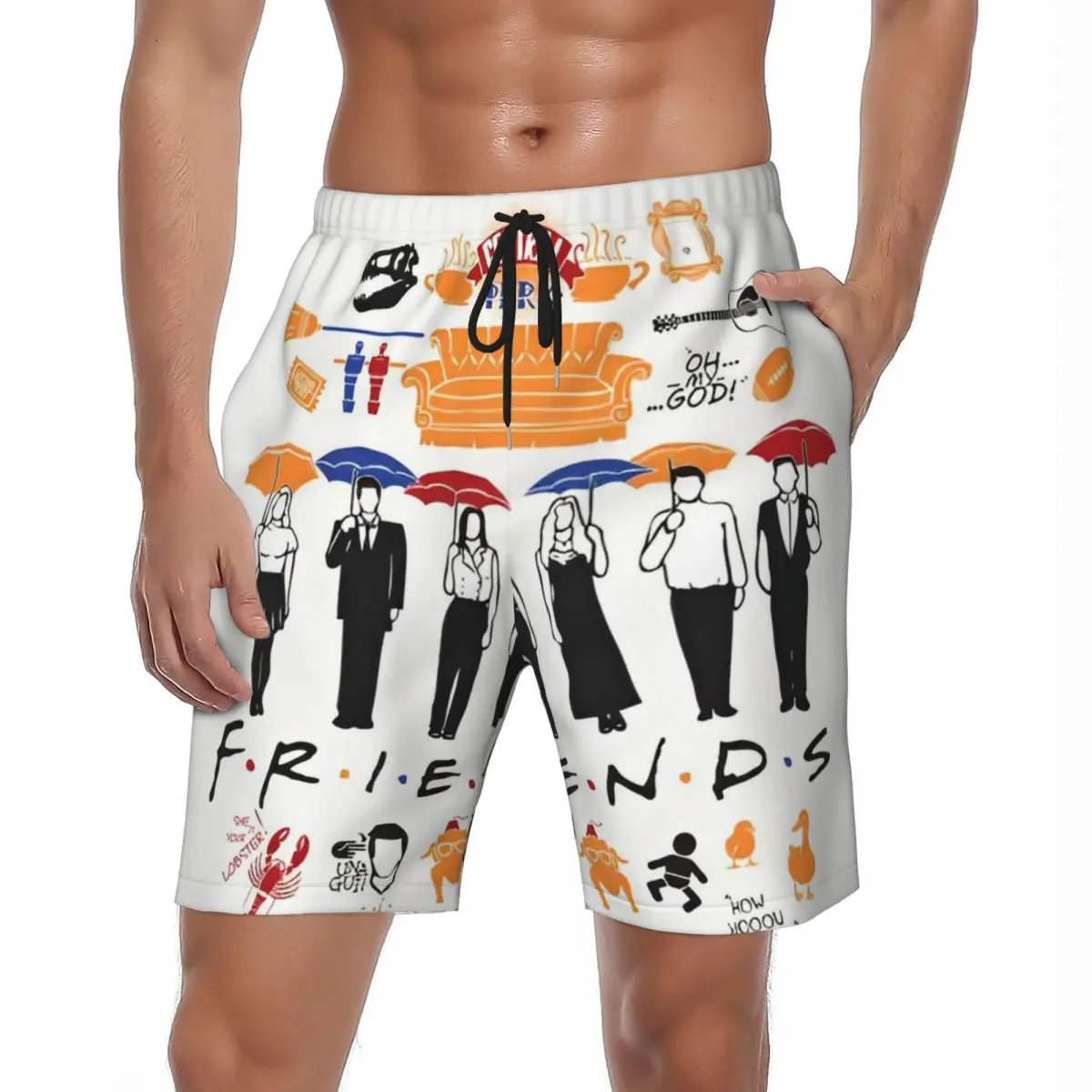 

Купальники Друзья ТВ-шоу Плакат Шорты Летняя программа Мультфильм Повседневные пляжные шорты Мужские спортивные быстросохнущие пляжные плавки