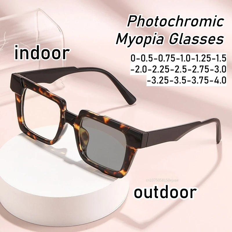 Vintage Printing Square Frame Myopia Glasses Anti-blue Prescription Glasses Fashion Unisex Photochromic Glass Eyeglasses 0-4.0