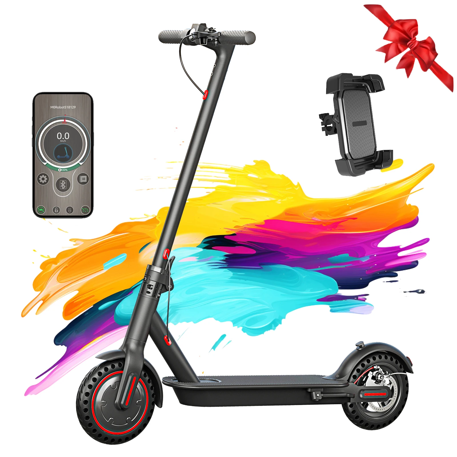 Black 350W Electric Scooter with Phone Holder for Adults Teens,36V 10.4Ah Battery,Floding Portable Commuter E-Scooter