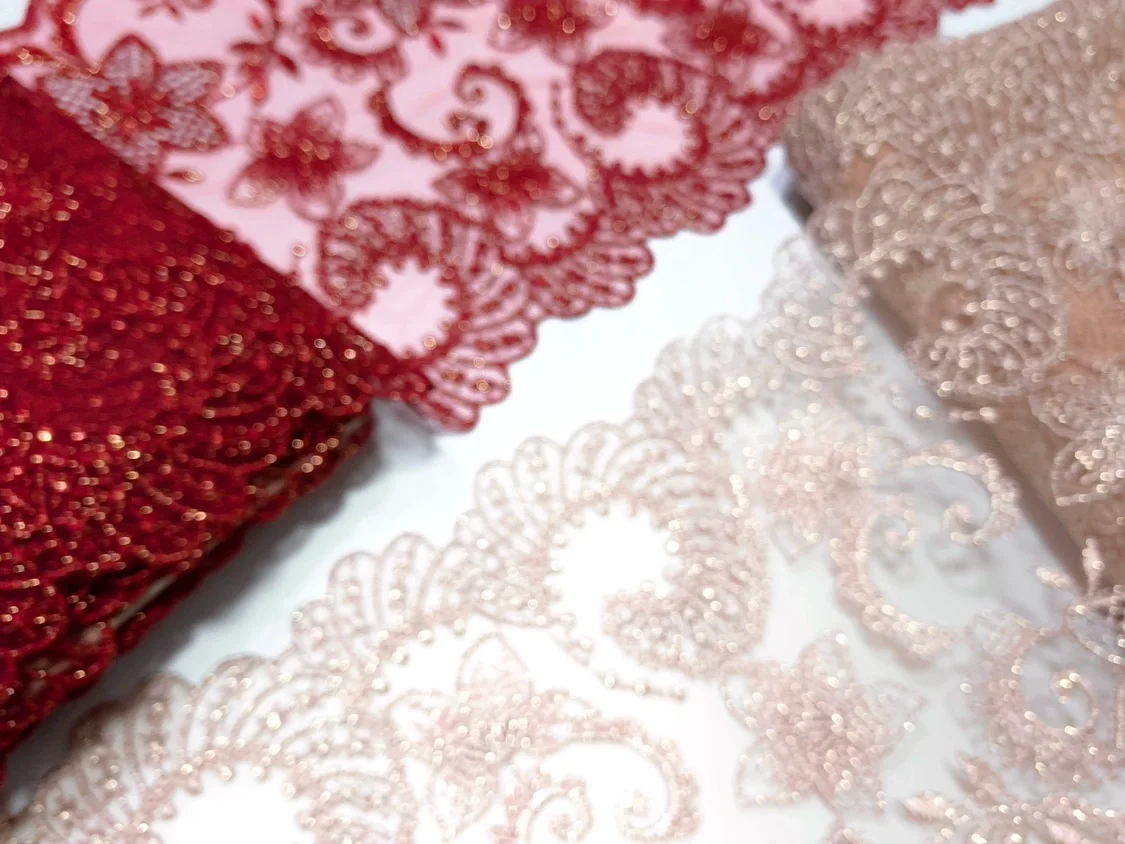 

15 Yards Champagne Red Shinny Flower Embroidered Lace Trimmings Dress Accessories Lace Sewing Crafts Fabrics