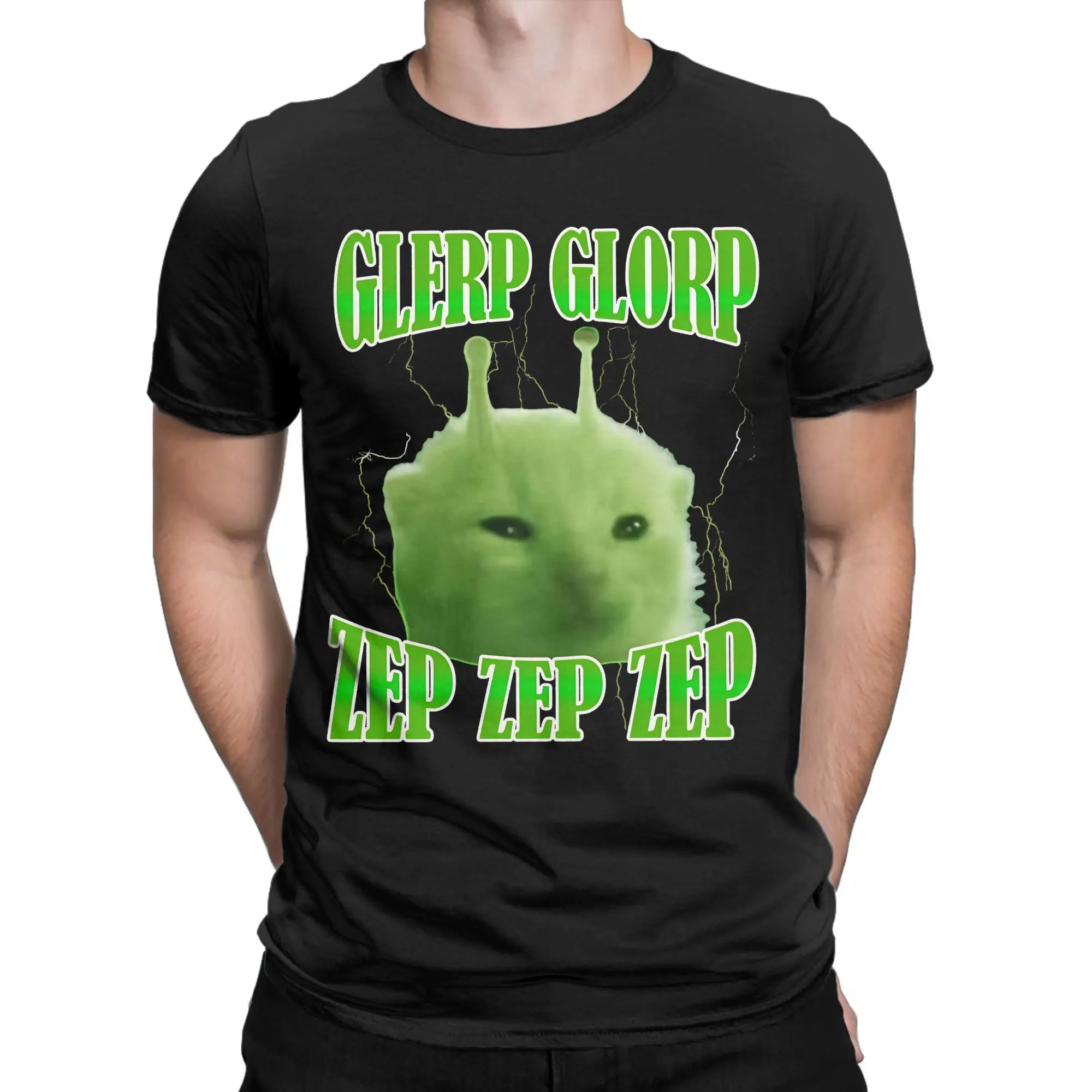 Glerp Glorp Funny Alien Cat Meme Brainrot Men's T Shirt  Fashion Tees Short Sleeve Round Neck T-Shirts Cotton Gift Idea Clothing