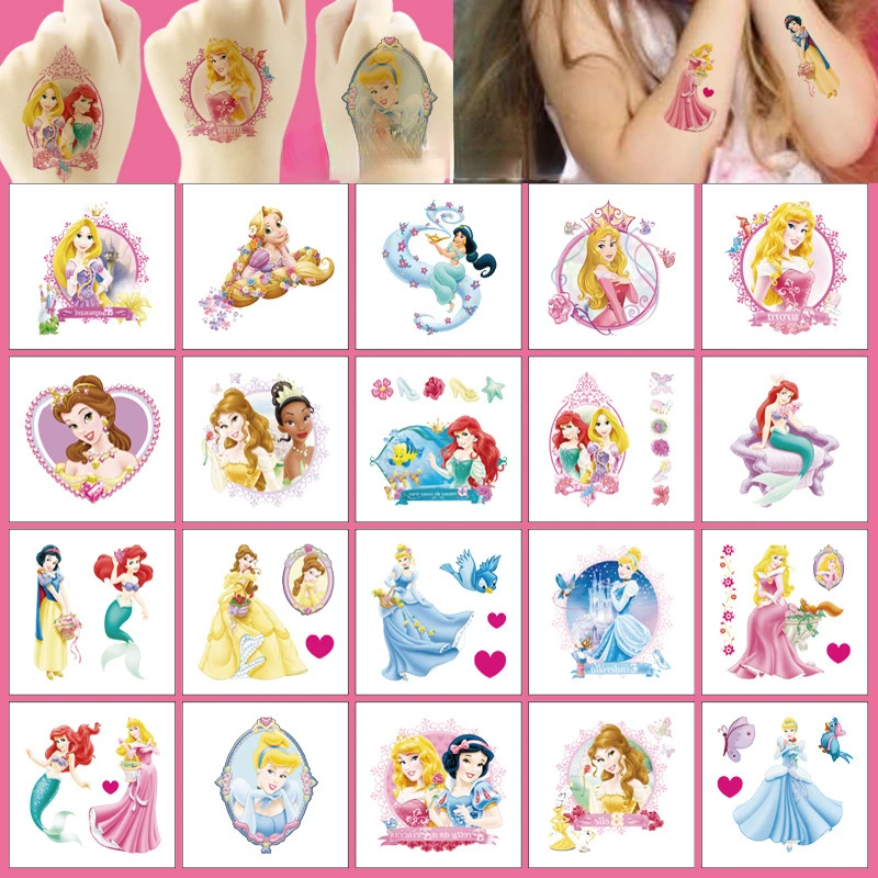 20Pcs/Set Cartoon Princess Mermaid Tattoo Sticker Children's Reward Sticker Pack Cute Laptop Skin Stickers Reward Toy