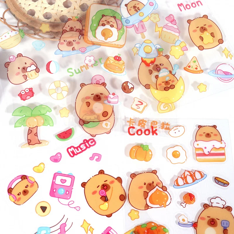 6PcsDifferent Styles Capybara Journal Stickers Cartoon Capybarapet Stickers Student Decals Waterproof Cup Stickers Mobile Phone