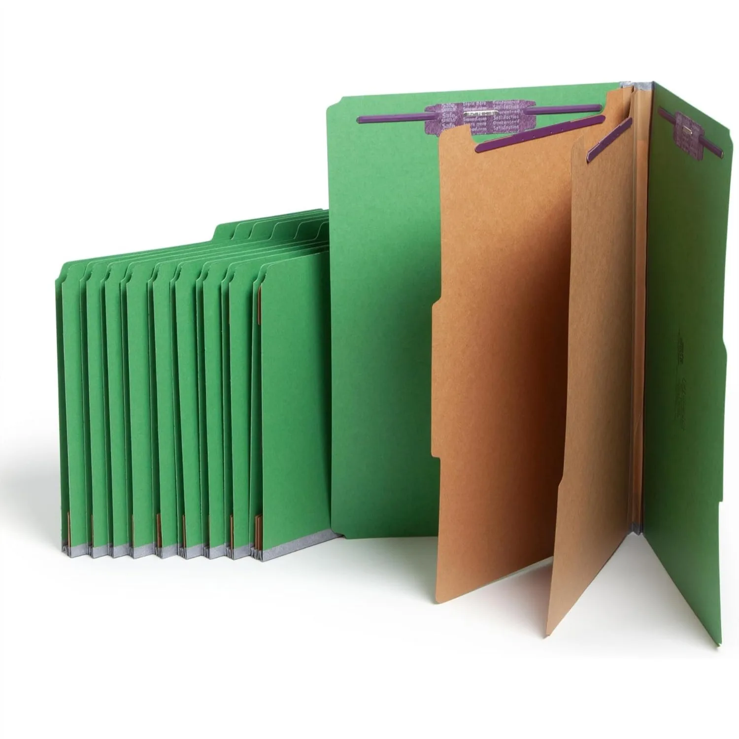 

Legal Size File Folders with SafeSHIELD Fasteners, 2 Dividers, 2" Expansion, Heavy Duty Office Paper Holder, Green, 10 Pack
