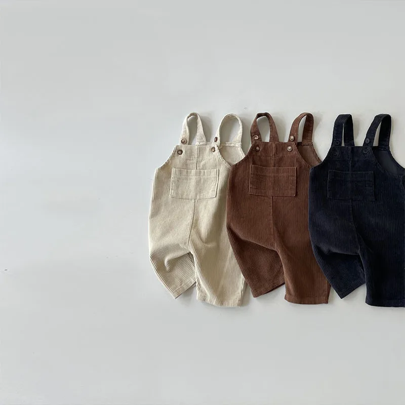 Korean Corduroy Baby Overalls Solid Color Girls Boys Pants Autumn Winter Kids Casual Suspenders Toddler Infant Clothes