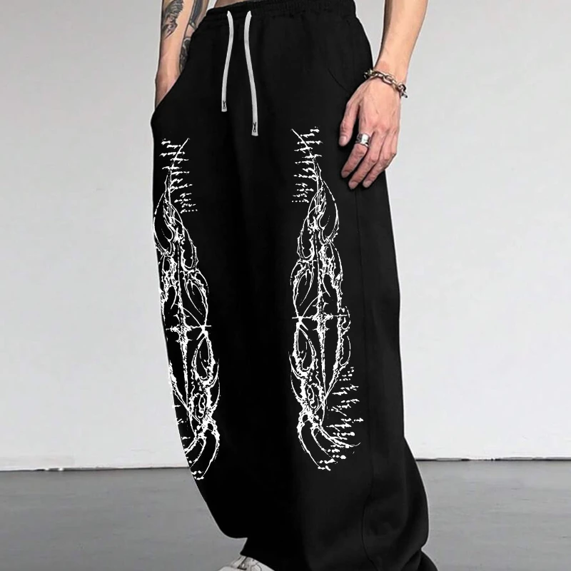 

American Hip Hop Men's Gothic Printed Running Pants Autumn New Style Men's and Women's Couple Casual Sports Pants