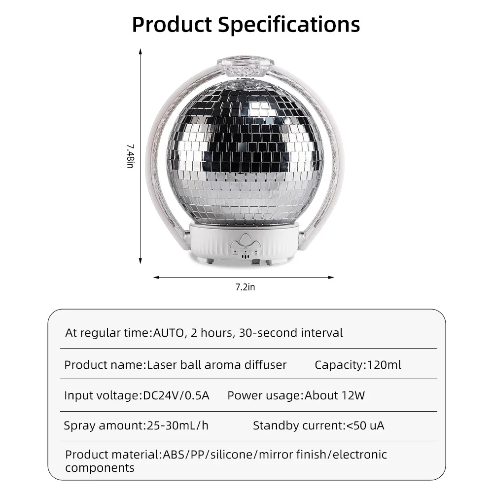 Humidificateur à bille laser avec 7 lumières LED et huiles essentielles, parfait pour les amateurs de maison et de spa