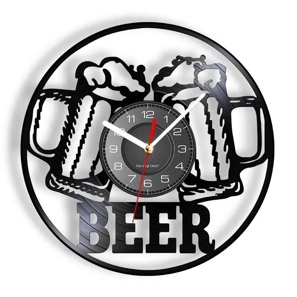 Beer Bar Wall Decor Modern Clock Drinking Hour Pub Vinyl Record Wall Clock Wall Watch Beer Club Decor