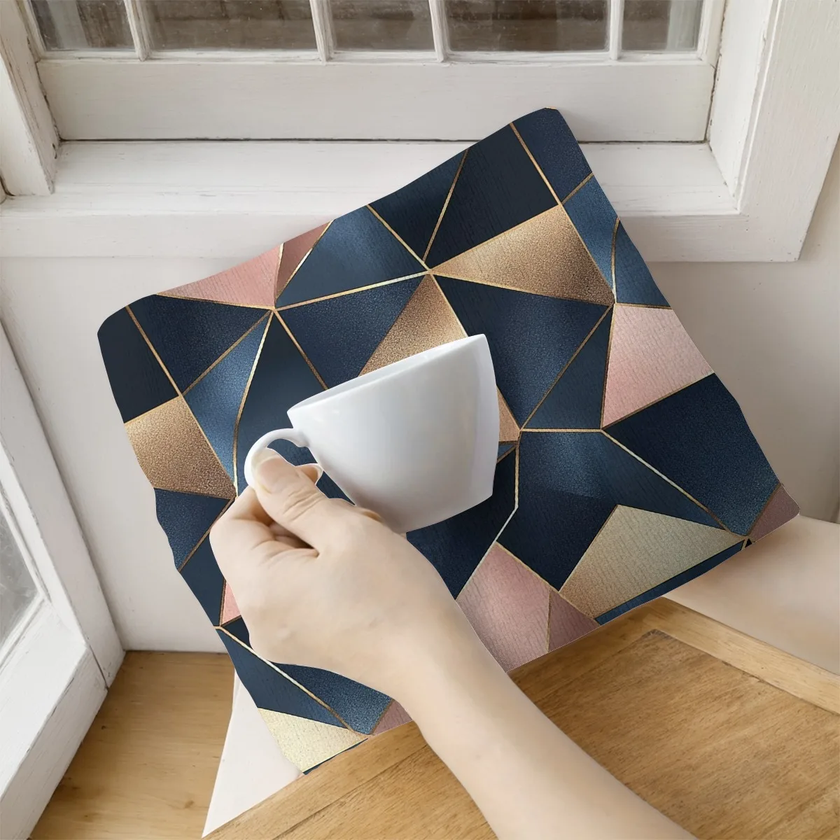 2 Buah Handuk Dapur Penyerap Lembut Handuk Piring Geometris Biru Merah Muda Kain Piring Kisi Dekorasi Liburan Kain Kering untuk Dapur