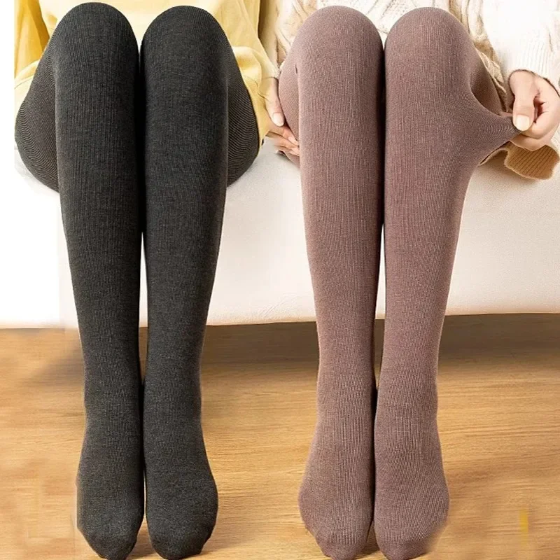 New Winter Thermal Pantyhose Women High Waist Elastic Thicken Thermal Tights Fleece Warm Leggings Fashion Solid Color Stockings