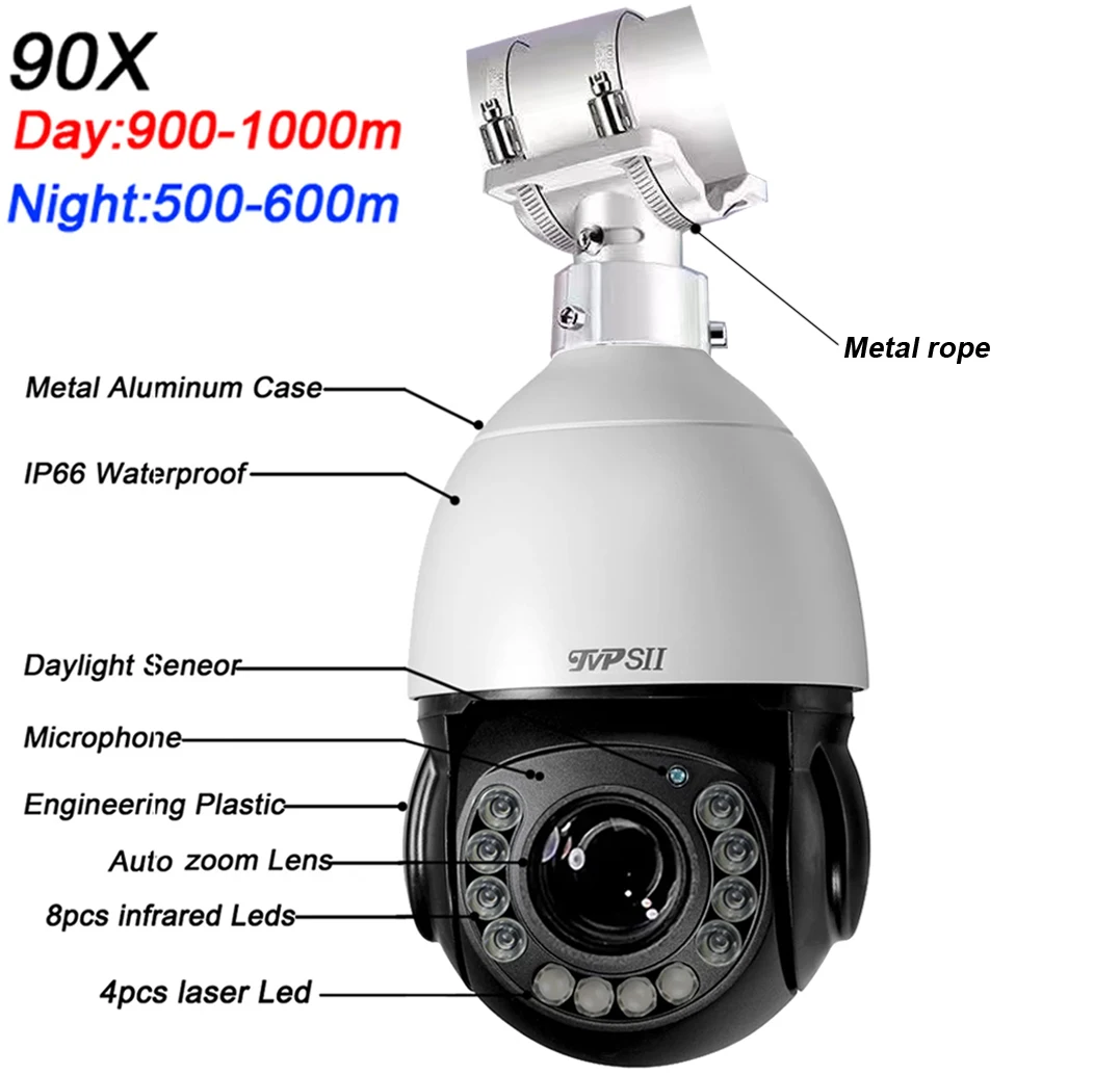 Imagem -02 - Montagem no Teto Que Segue o Zumbido Ótico 360 do Zumbido 8mp 4k Imx415 H.265+ 90x ° Câmera Ptz Velocidade Dome Onvif Poe Externa com Áudio de Rotação