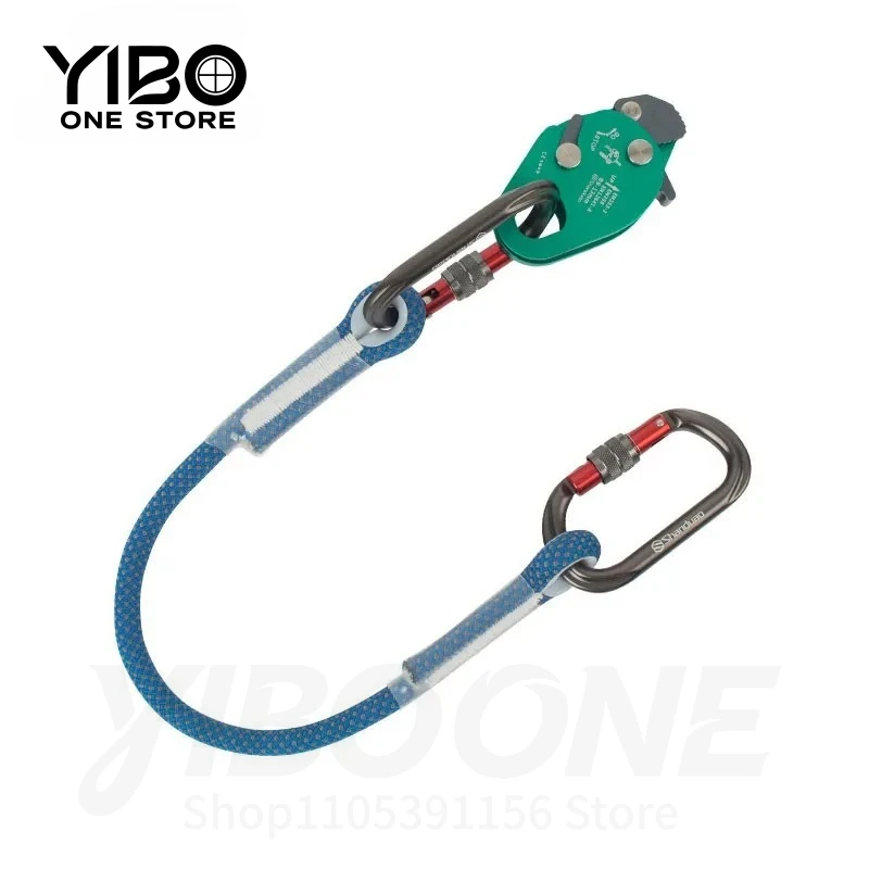 1PCS Dual-Gear Adjustment Aluminum Alloy Fall Arrester Rock Climbing Anti-Fall Protection Device with Lanyard and Carabiner