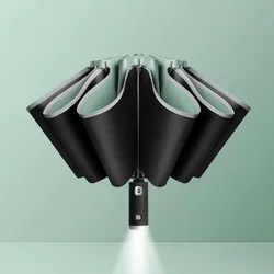 New Automatic Opening And Closing Umbrella Led Lighted Fully Automatic Reverse Business Sunshade Three Folding Folding Umbrella