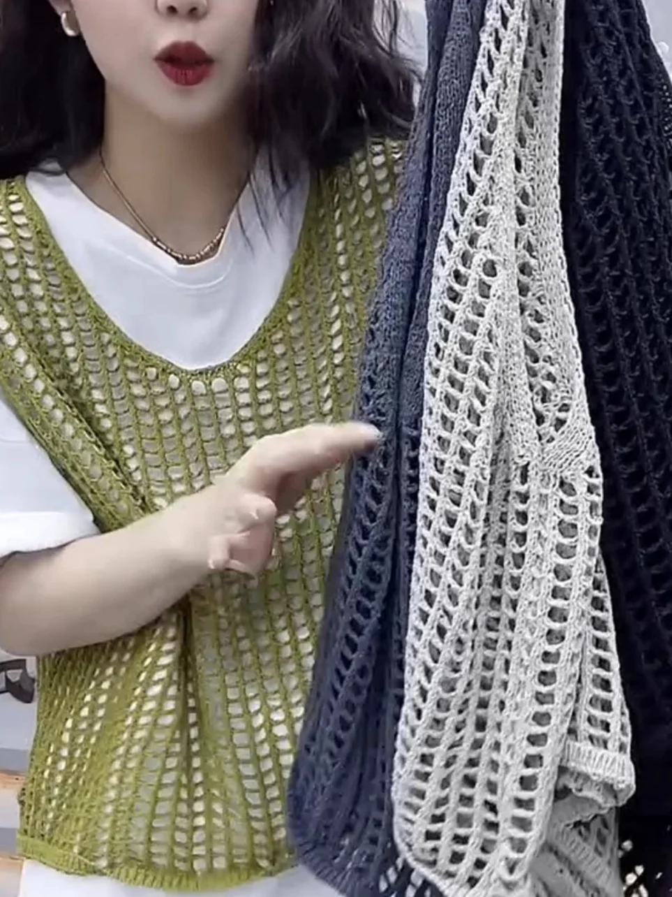 Fashionable Loose Knitted Vest Hollow out round Neck Mesh Hole Design Spring Summer New Style Hong Kong Style Women's Sweater