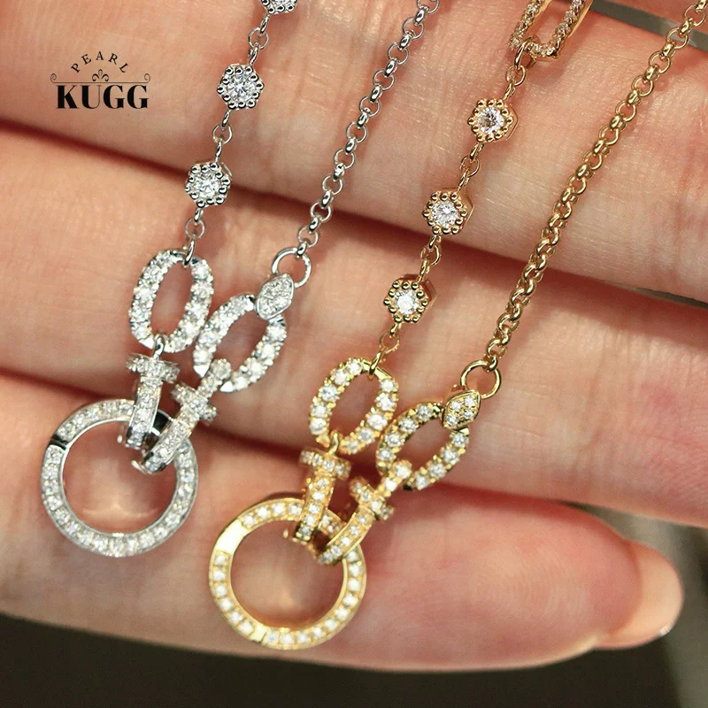 

KUGG 100% 18K White/Yellow Gold Necklace Luxury Real Natural Diamond Universal Clasp Necklace for Women High Party Jewelry