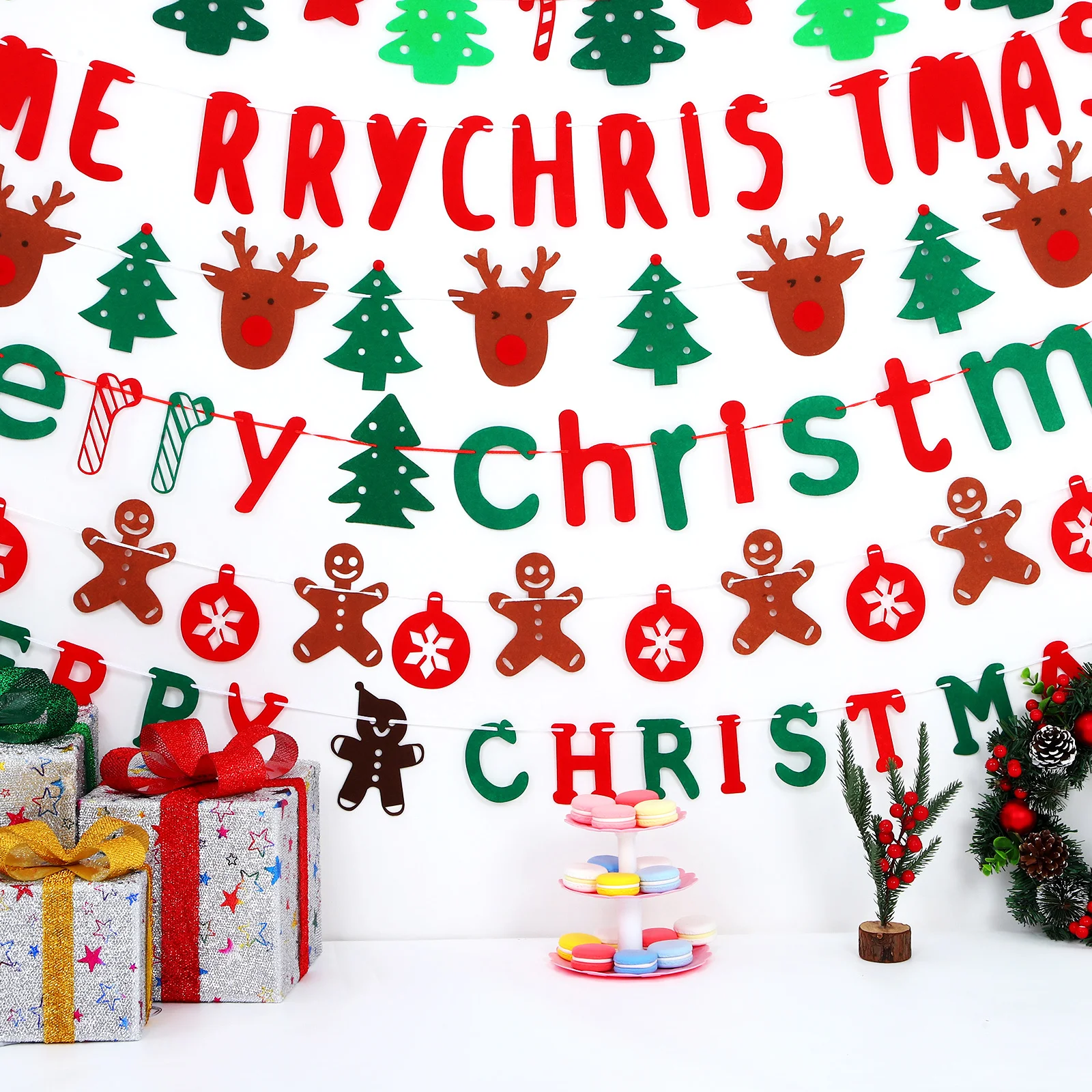 

6Pcs Christmas Garland Felt Banner Indoor Outdoor Wall Hanging Decoration Xmas Holiday Party Decor Felt Garland