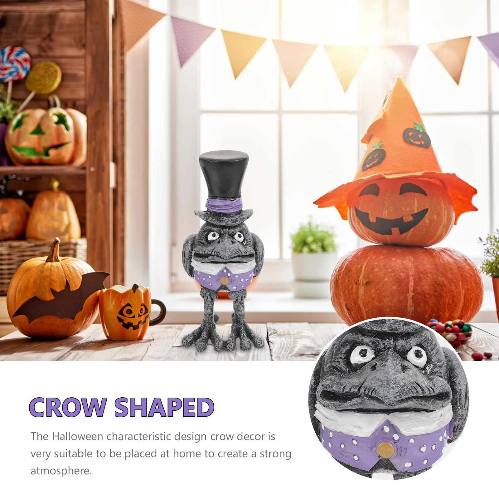 

Halloween Crow Resin Decor Cartoon Scary Crow Props Haunted House Photo Prop Party Accessory Decor