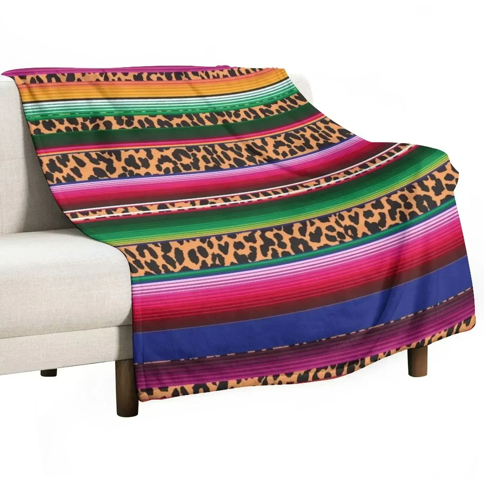 

Beautiful Mexican Serape and Leopard Print Throw Blanket Giant Sofa Winter beds Bed Fashionable Blankets