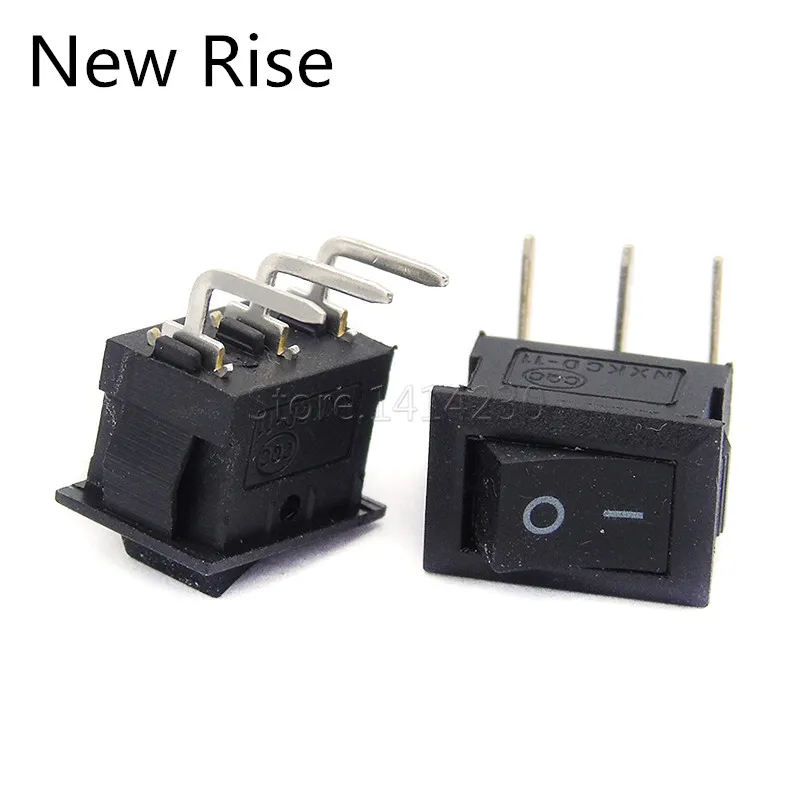 10Pcs Black Push Button Switch 6A/250V 10A/125V KCD1 3Pin 90 Degree Curved Needle Snap-in On/Off Rocker Switch 21MM*15MM