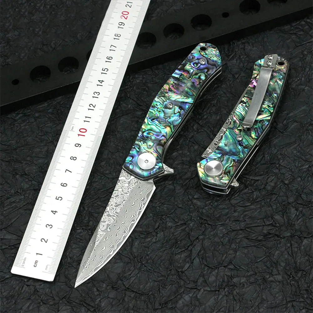 

4020 Outdoor Knife Damascus Blade Caibei or Wood Handle Portable Tool Self-defense Hunting Tactical Utility Folding Pocket Knife