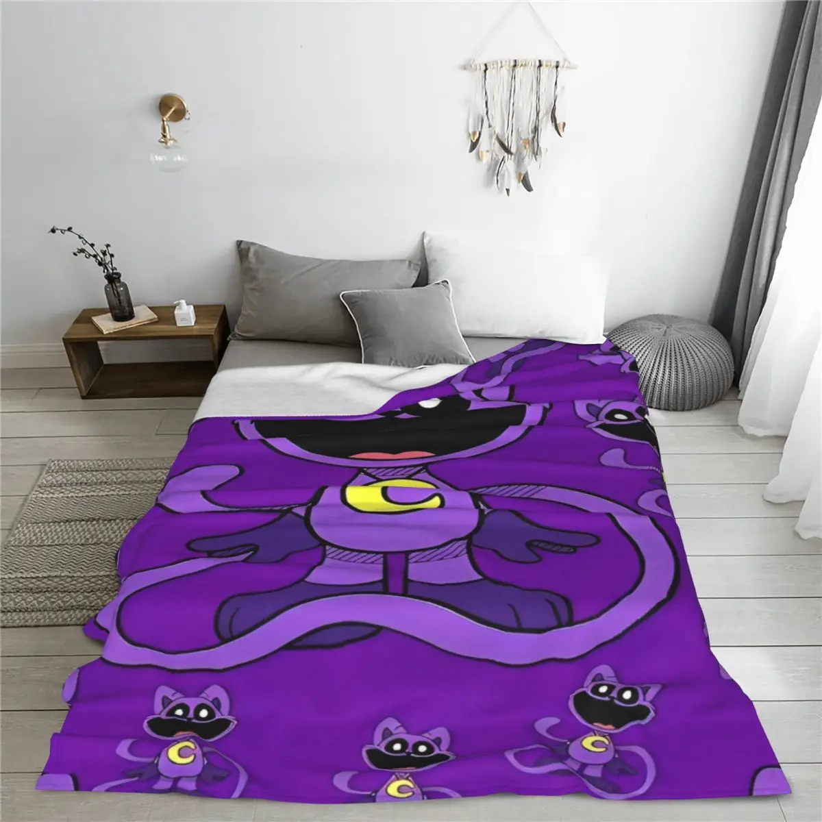 Laugh S-Smiling Critters Knitted Blanket Flannel Game Cartoon Lightweight Thin Throw Blanket for Airplane Travel Bed Rug