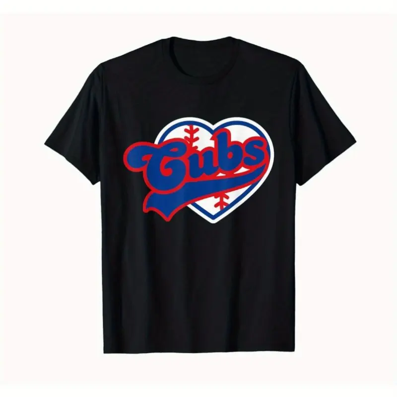 T-shirt girocollo nera da uomo Chicago Cubs Heart T-shirt grafica da baseball S-3XL T-shirt compleanno Regali per i fan dei cuccioli WHX 180g