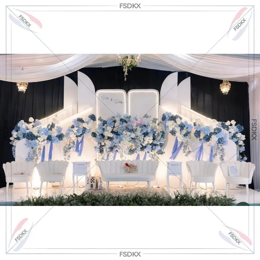 Customized White Acrylic Door Shape Square Background PVC Wedding Decoration Stage Backdrop with Light