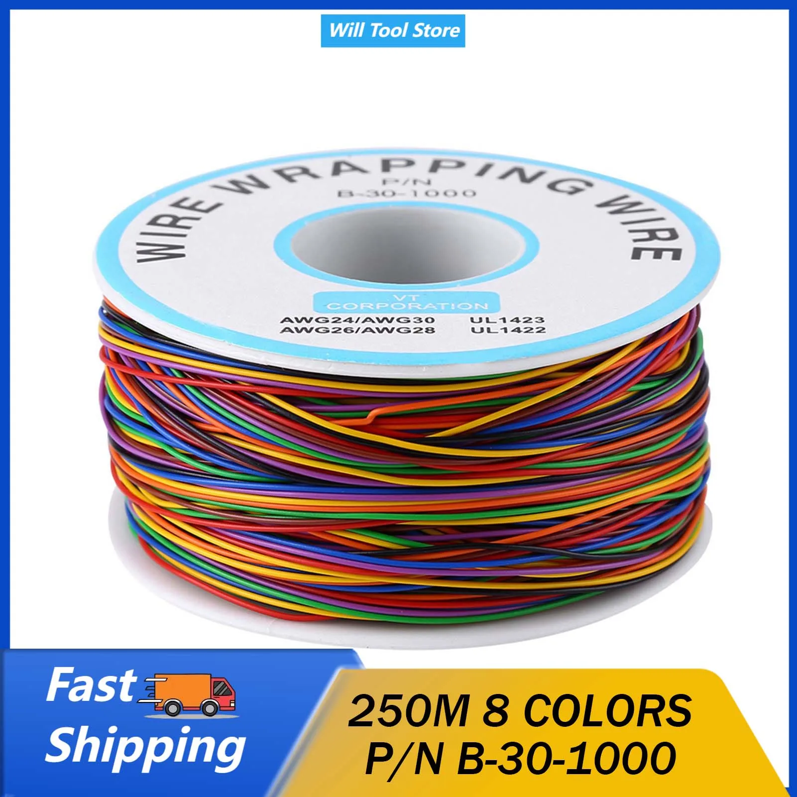 Colorful P/N B‑30‑1000 250M 8‑Wire Colored Insulation Wrapping Copper Test Cable Copper Cable Electric Cable Wrapping Wire