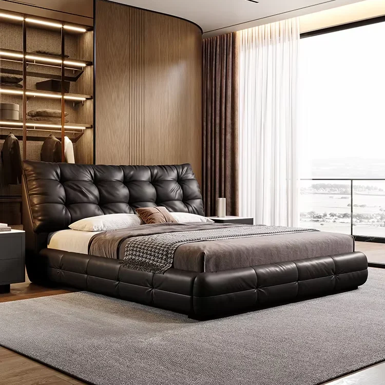 

Дизайнерская роскошная кожаная мебель для спальни King Size, наборы мягких кровати