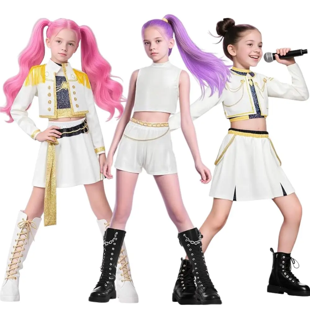 

Kids Girls Kpop Demon Hunters Rumi Zoey Mira Cosplay Costume Disguise for Child Clothes Roleplay Outfit Halloween Carnival Suit