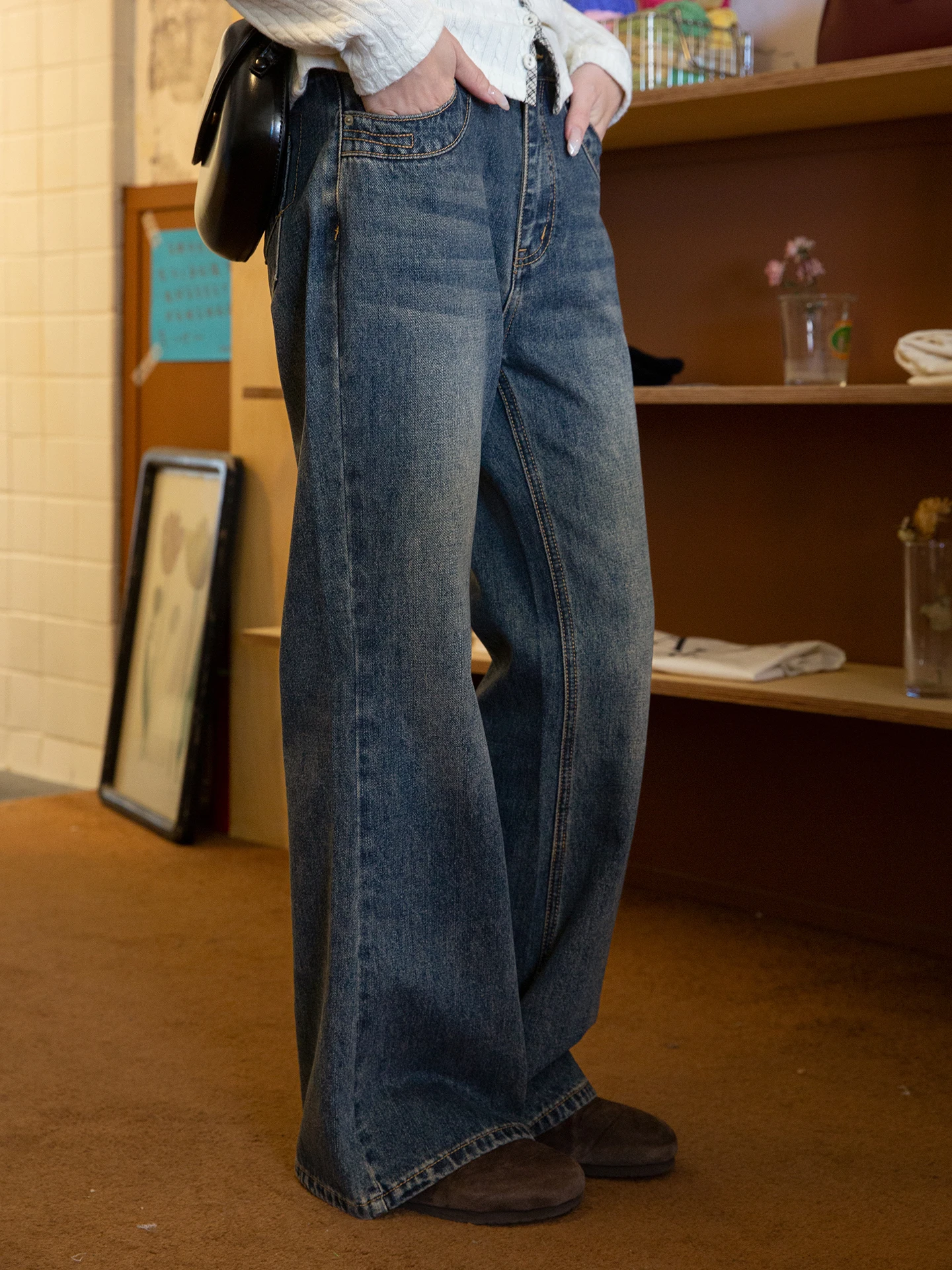 

Джинсы-клеш Milk Rabbit Planet в стиле ретро с низкой посадкой, женские, с эффектом потертости, утягивающие, двухслойные, повседневные, хлопковые, на молнии, стандартный крой