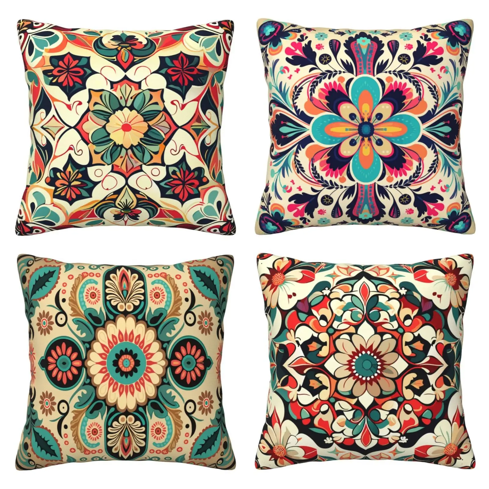 

Mexican Flower Art Set of 4 Pillow Covers,Cushion Case Outdoor Sofa Throw Pillows Cover Garden Pillow Cover for Couch Home Decor