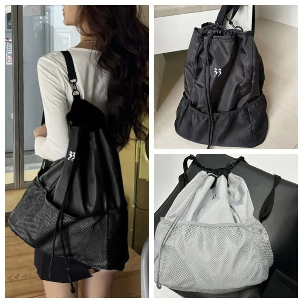 

Lightweight Drawstring Mesh Backpack Large Capacity Stereoscopic Offset Printing Solid Color Knapsack Portable Waterproof Hiking