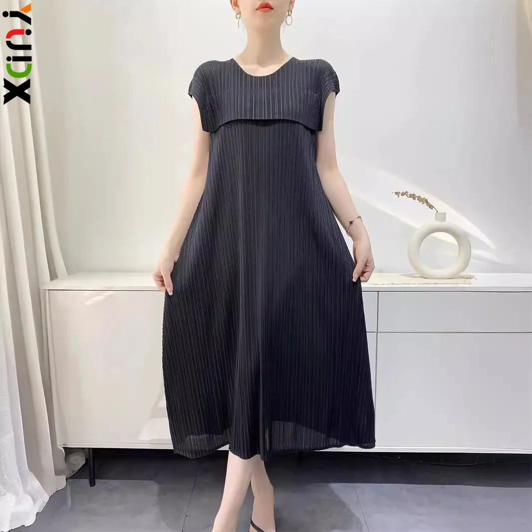 

YUDX Patchwork Design Women's Dresses Comfortable Casual Pleated Midi Dresses Wrap Sleeve Loose Plus Size 2024 Summer New