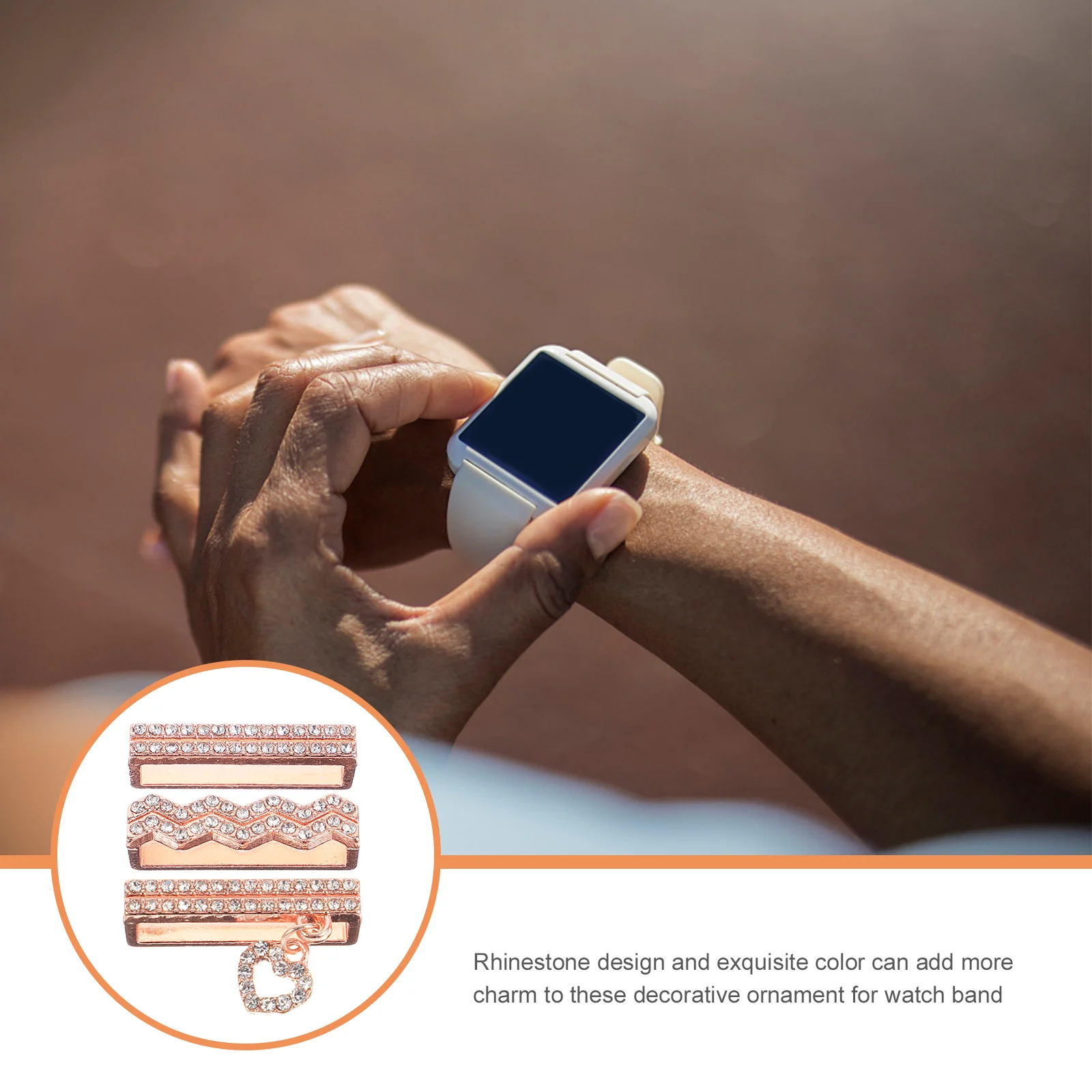 

3Pcs Rhinestone Watch Strap Charms Premium Metal Silicone Band Decorations Easy to Use Stylish Loop for Personalized Watch Gift