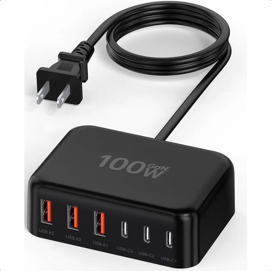 

USB C Charger Block 100W GaN 6 Port PD USB C QC USB A Wall Charger Adapter Plug Cube er Fast Type C Charging Station Hub for iP