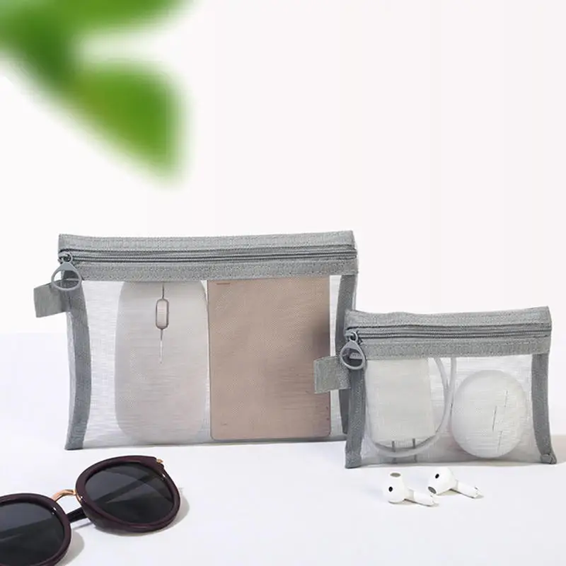

Mesh Cosmetic Storage Bag Multifunctional Travel Organizer Zippered Office Student Pouch Portable Accessories 1/3pcs