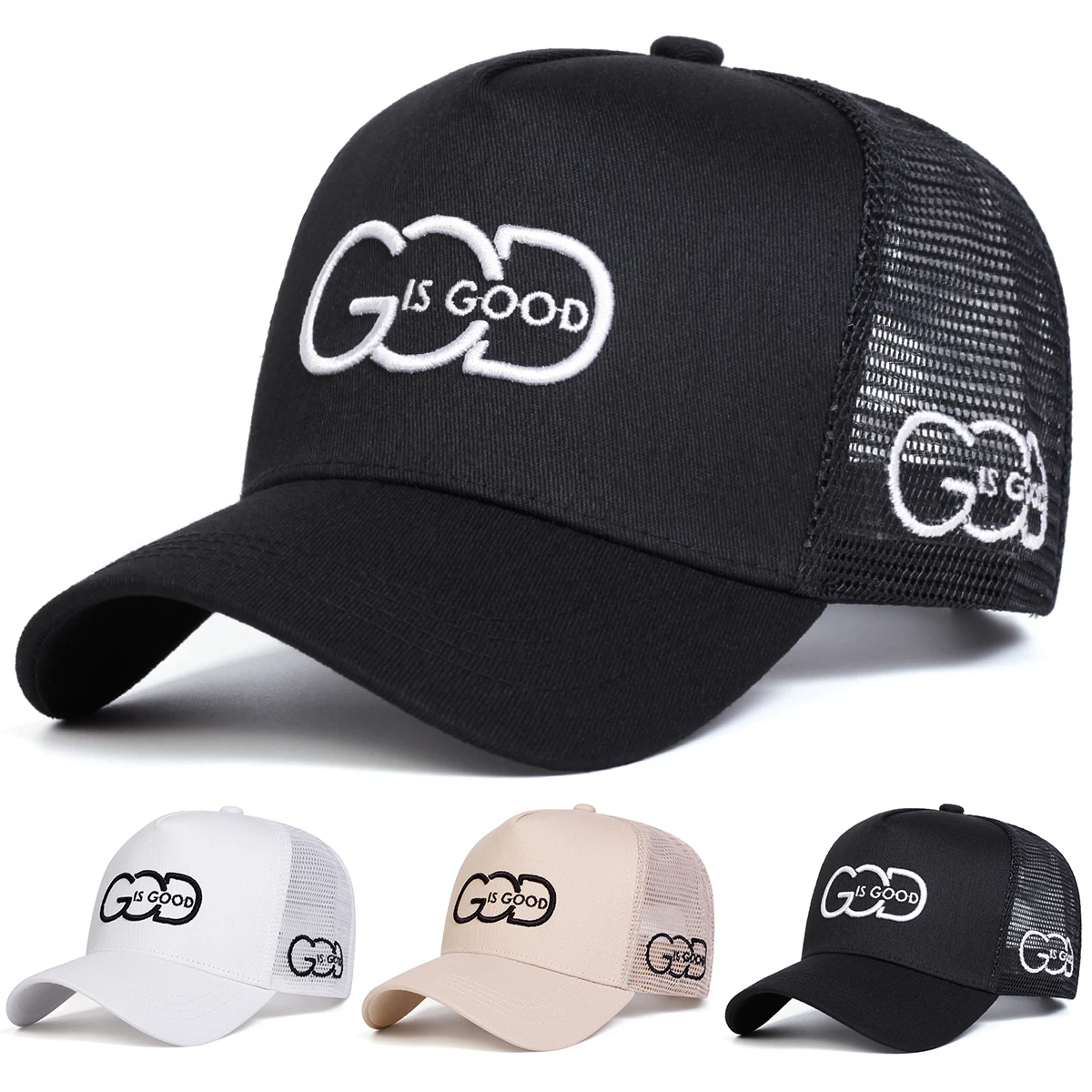 Gorras de red de béisbol con bordado de letras de GOD IS GOOD Unisex, gorras informales ajustables para exteriores para primavera y verano, gorra deportiva con protección solar