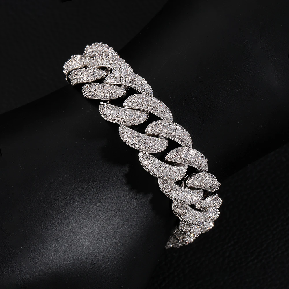 

ICECHARMI Full Iced Out Cuban Bracelet Sparkling CZ Stones Link Cubic Zirconia Trendy Men Rapper Hiphop Jewelry Gift For Man
