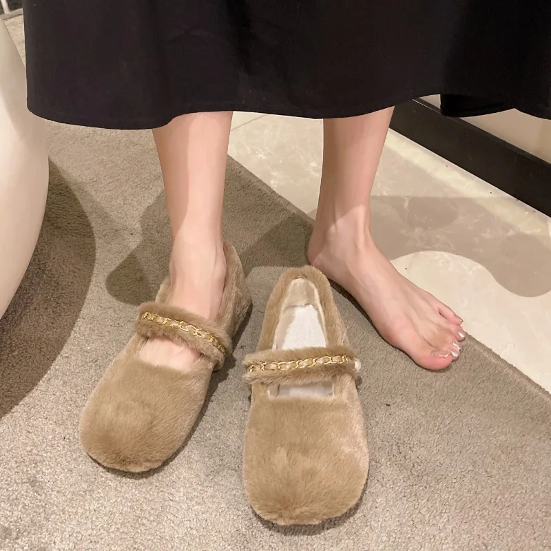 New Style Fashion Women's Shoes Casual Female Sneakers Soft Shallow Mouth Dress Flats Women Loafers Fur Autumn Round Toe Shoes