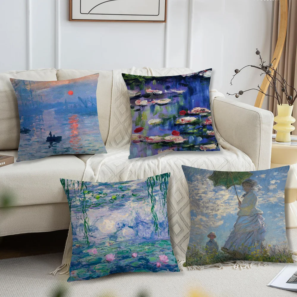 Water Lilies Claude Monet Fine Art Pillow Case Sofa Living Room Bedroom Headboard Backrest Cushion Square Cushion Nap Time