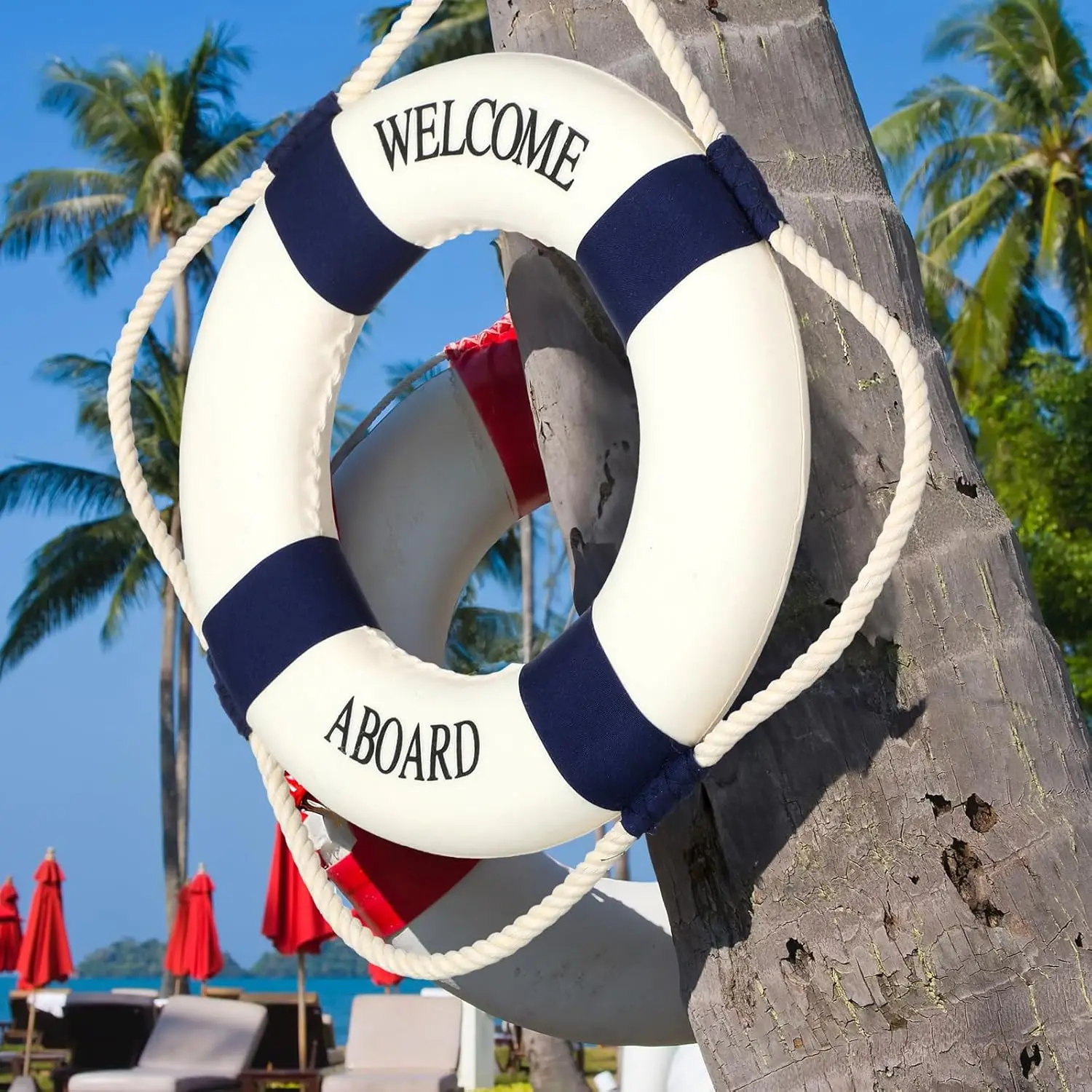 Lifebuoy Wall Hanging Decor Large Life Preserver Ring Decorative Welcome Aboard Mediterranean Style Decoration Nautical Pool view 4